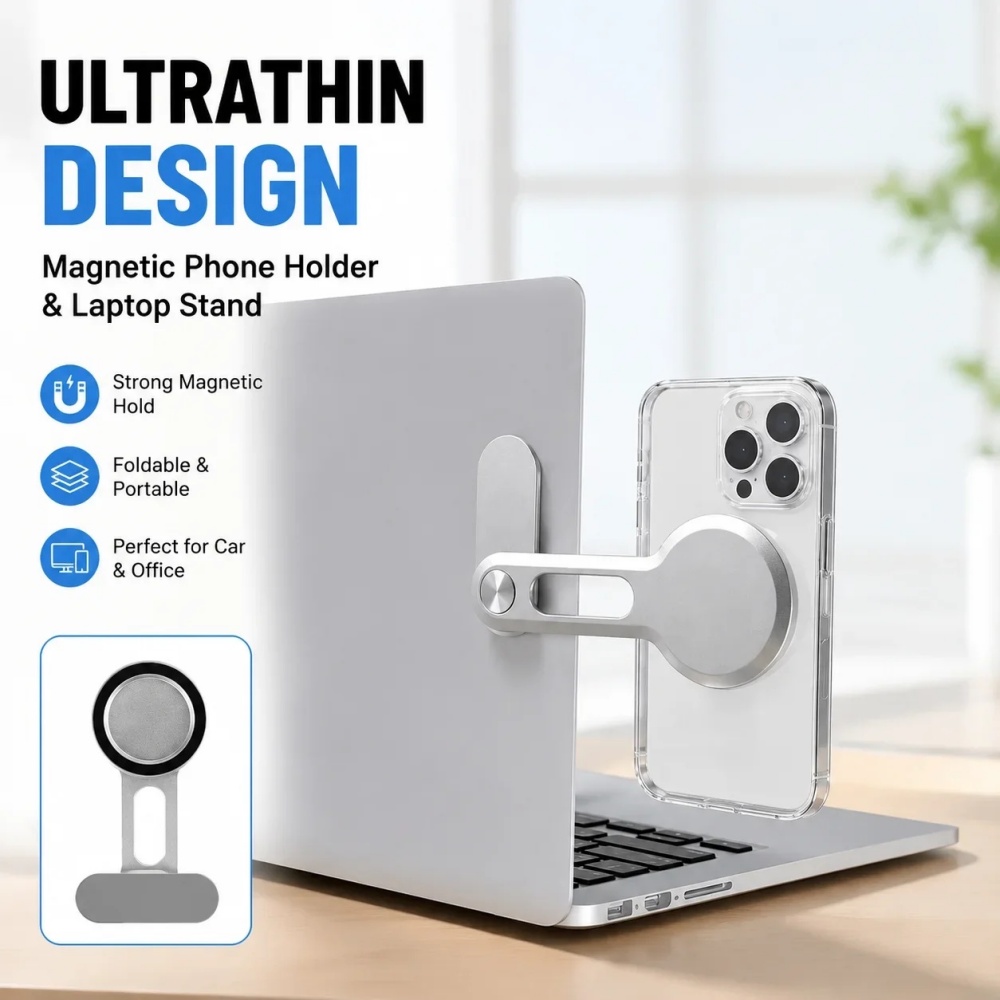 Document Holder Monitor - ที่วางโทรศัพท์แม่เหล็กสำหรับแล็ปท็อป ติดตั้งด้านข้างจอภาพ ขาตั้งโทรศัพท์แบบพับได้ หมุนได้ 180 องศา