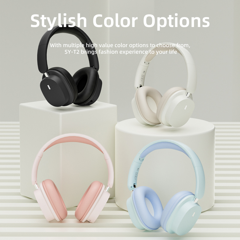 Office Tech Finds - SY-T2 ชุดหูฟังบลูทูธไร้สายพร้อมไมโครโฟน 9D สเตอริโอหูฟังตัดเสียงรบกวนตัวเลือกชุดหูฟังไฮไฟเบสบรรจุภัณฑ์ดั้งเดิม